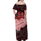 Gold Coast Suns ANZAC Day Off Shoulder Maxi Dress Indigenous Dot Art with Poppy Flower Tribute