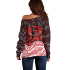 Gold Coast Suns ANZAC Day Off Shoulder Sweater Indigenous Dot Art with Poppy Flower Tribute