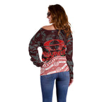 Gold Coast Suns ANZAC Day Off Shoulder Sweater Indigenous Dot Art with Poppy Flower Tribute