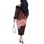 Gold Coast Suns ANZAC Day Off The Shoulder Long Sleeve Dress Indigenous Dot Art with Poppy Flower Tribute