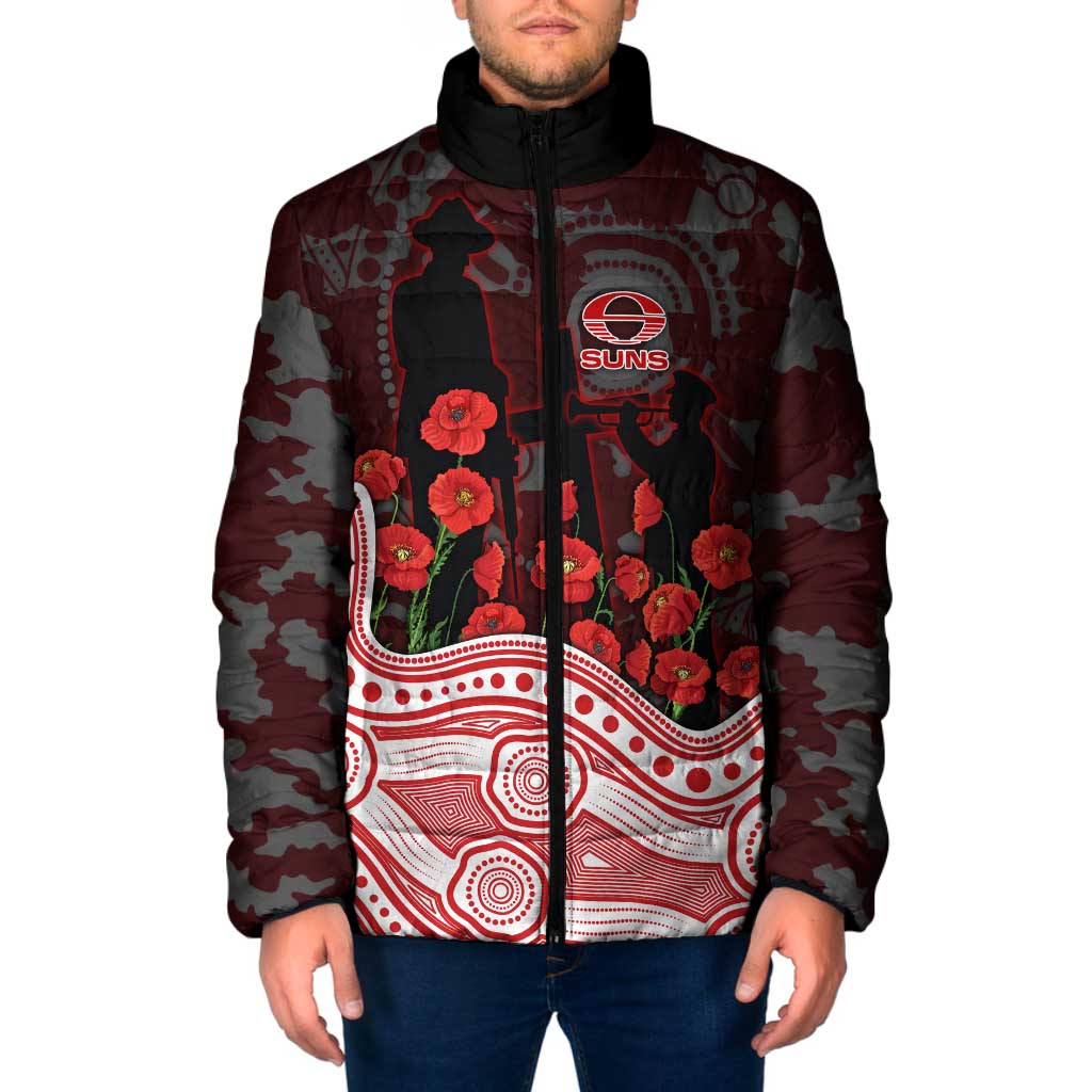 Gold Coast Suns ANZAC Day Padded Jacket Indigenous Dot Art with Poppy Flower Tribute