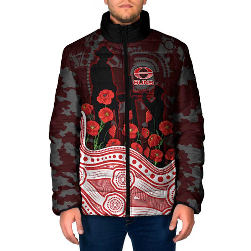 Gold Coast Suns ANZAC Day Padded Jacket Indigenous Dot Art with Poppy Flower Tribute