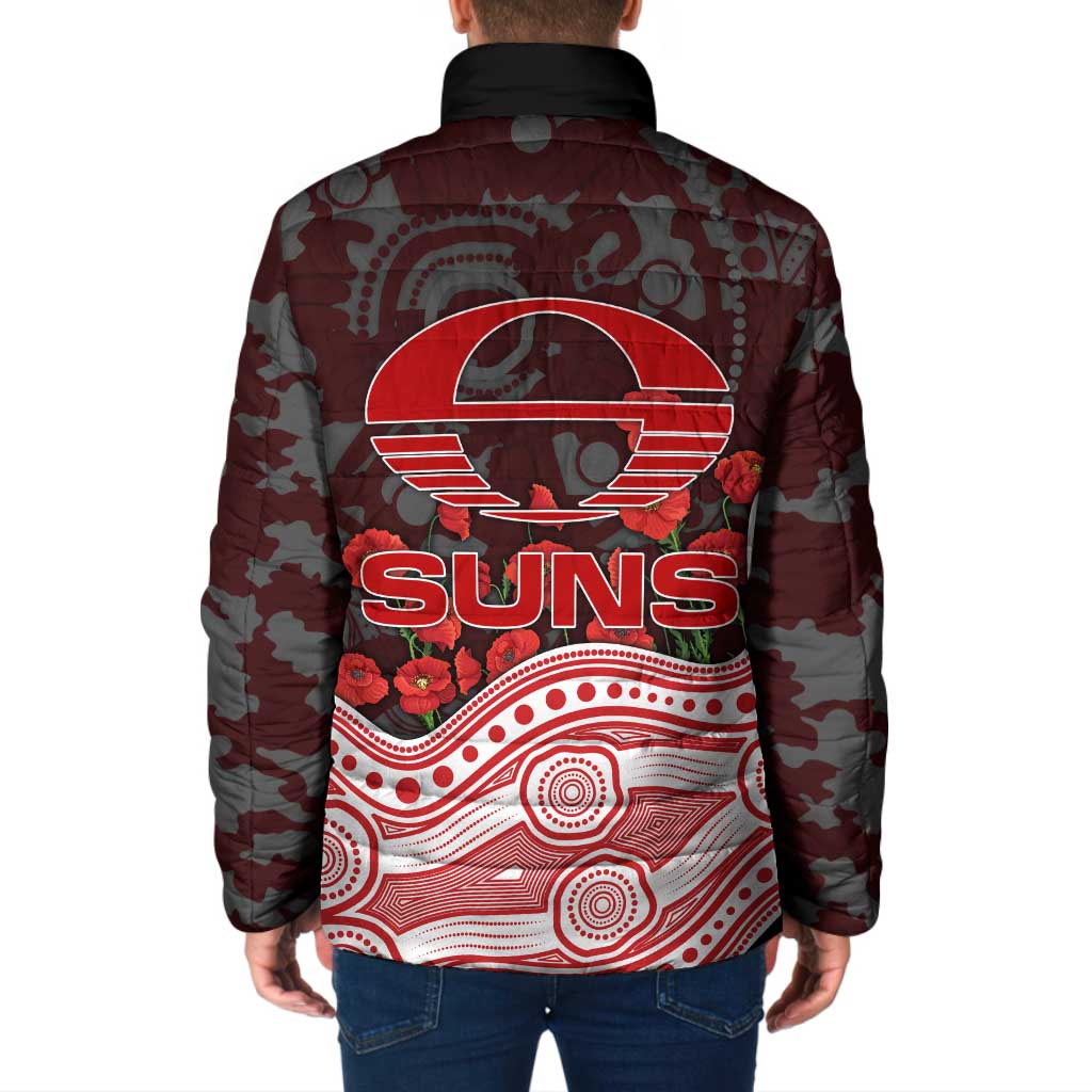 Gold Coast Suns ANZAC Day Padded Jacket Indigenous Dot Art with Poppy Flower Tribute