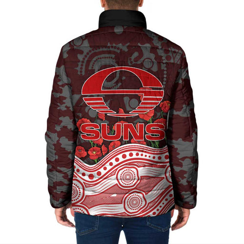 Gold Coast Suns ANZAC Day Padded Jacket Indigenous Dot Art with Poppy Flower Tribute
