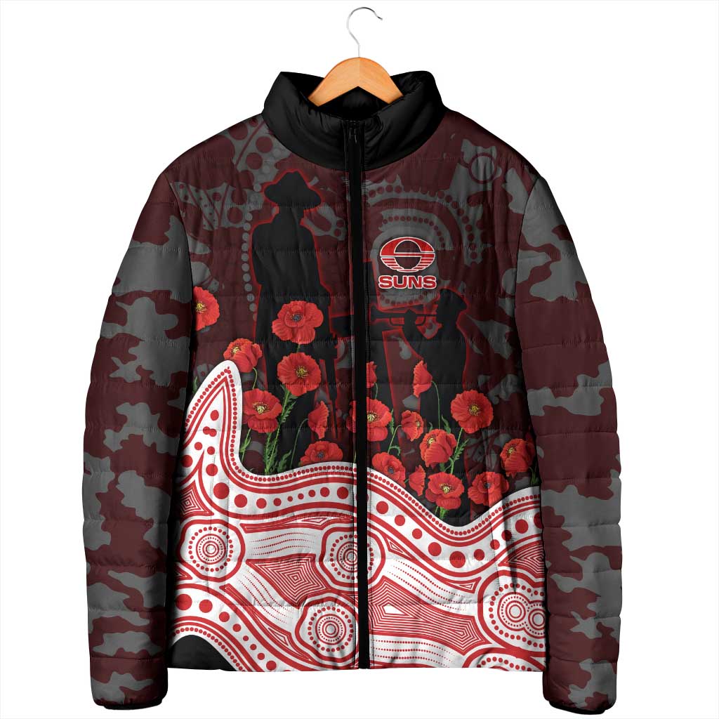 Gold Coast Suns ANZAC Day Padded Jacket Indigenous Dot Art with Poppy Flower Tribute