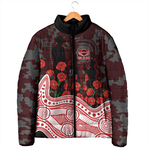 Gold Coast Suns ANZAC Day Padded Jacket Indigenous Dot Art with Poppy Flower Tribute
