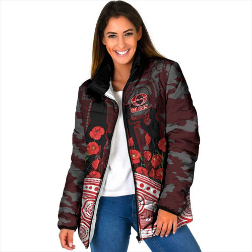 Gold Coast Suns ANZAC Day Padded Jacket Indigenous Dot Art with Poppy Flower Tribute