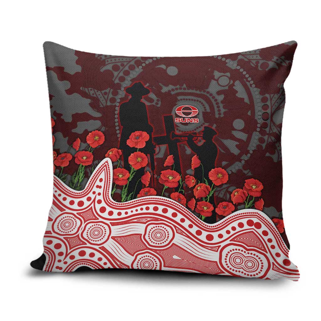 Gold Coast Suns ANZAC Day Pillow Cover Indigenous Dot Art with Poppy Flower Tribute