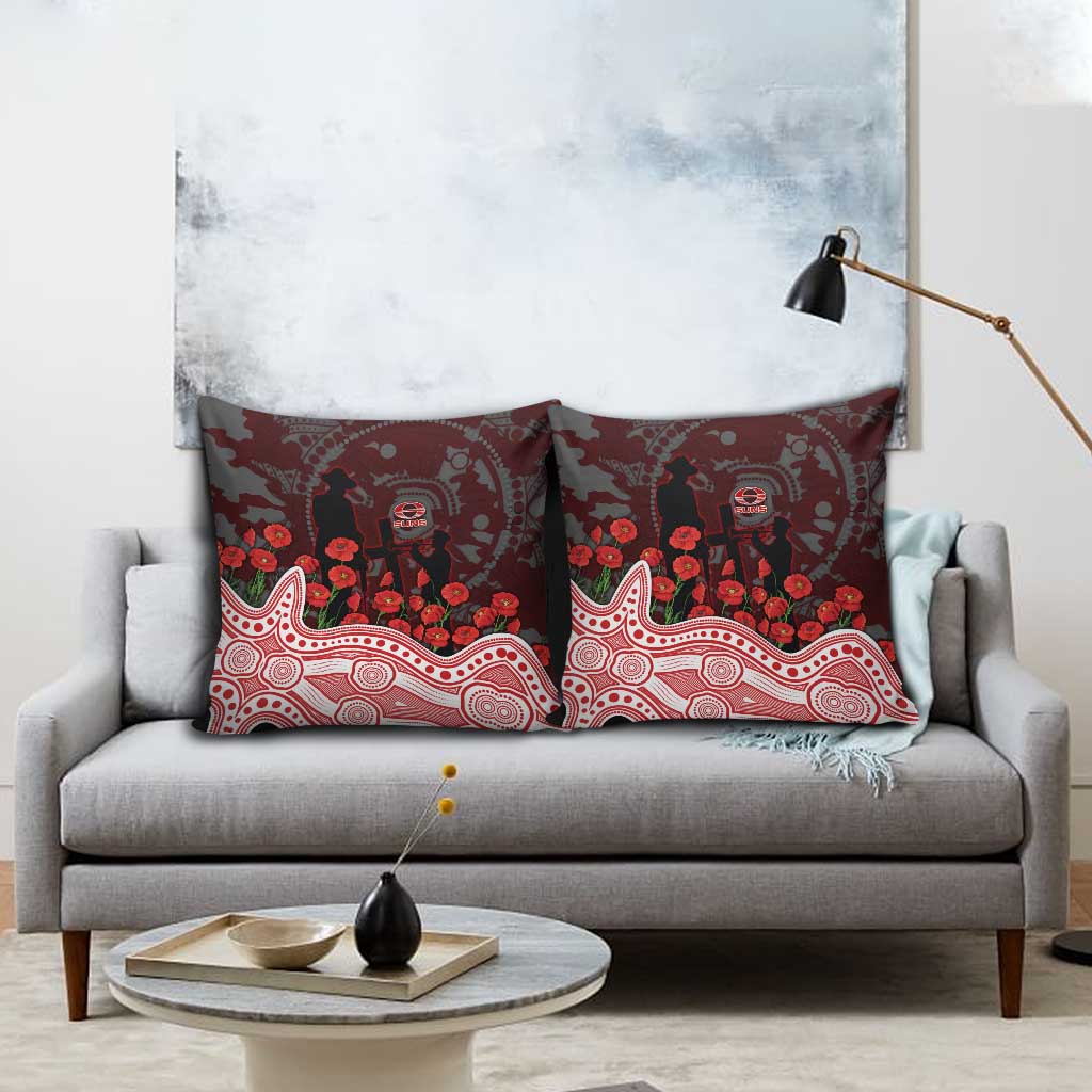 Gold Coast Suns ANZAC Day Pillow Cover Indigenous Dot Art with Poppy Flower Tribute