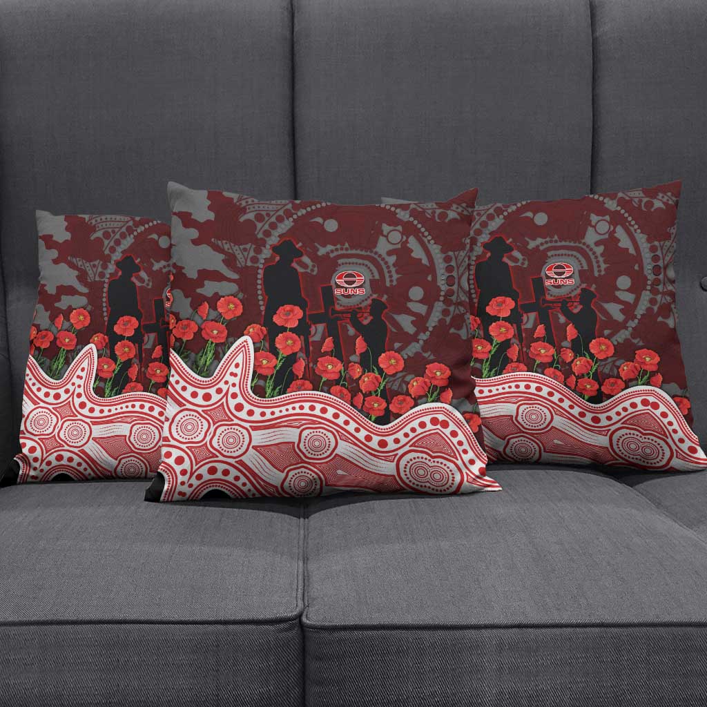 Gold Coast Suns ANZAC Day Pillow Cover Indigenous Dot Art with Poppy Flower Tribute