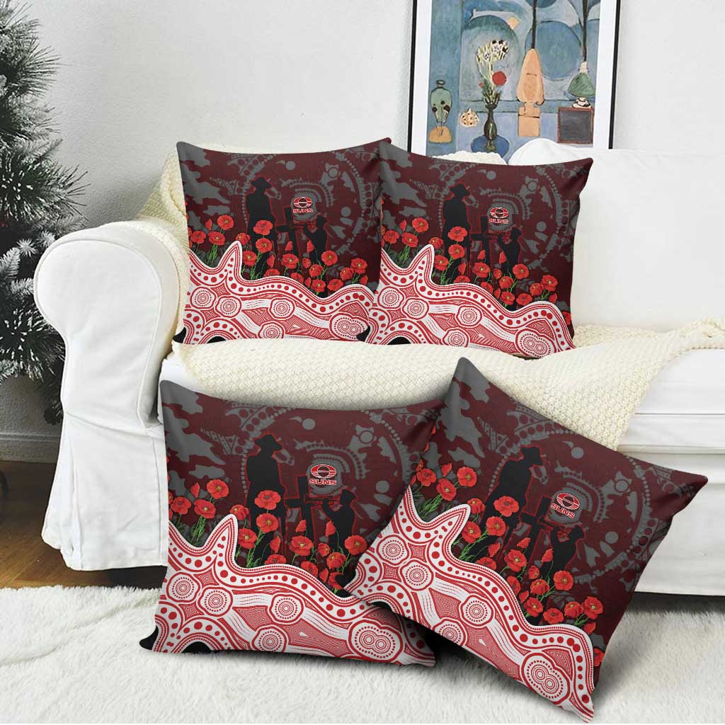 Gold Coast Suns ANZAC Day Pillow Cover Indigenous Dot Art with Poppy Flower Tribute