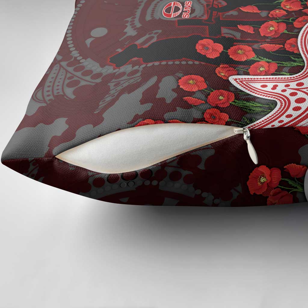 Gold Coast Suns ANZAC Day Pillow Cover Indigenous Dot Art with Poppy Flower Tribute