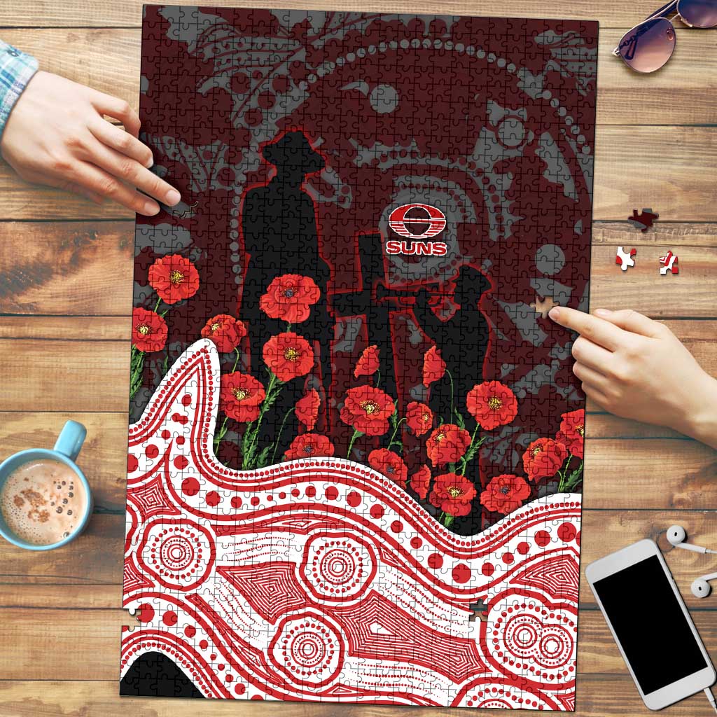 Gold Coast Suns ANZAC Day Puzzle Indigenous Dot Art with Poppy Flower Tribute