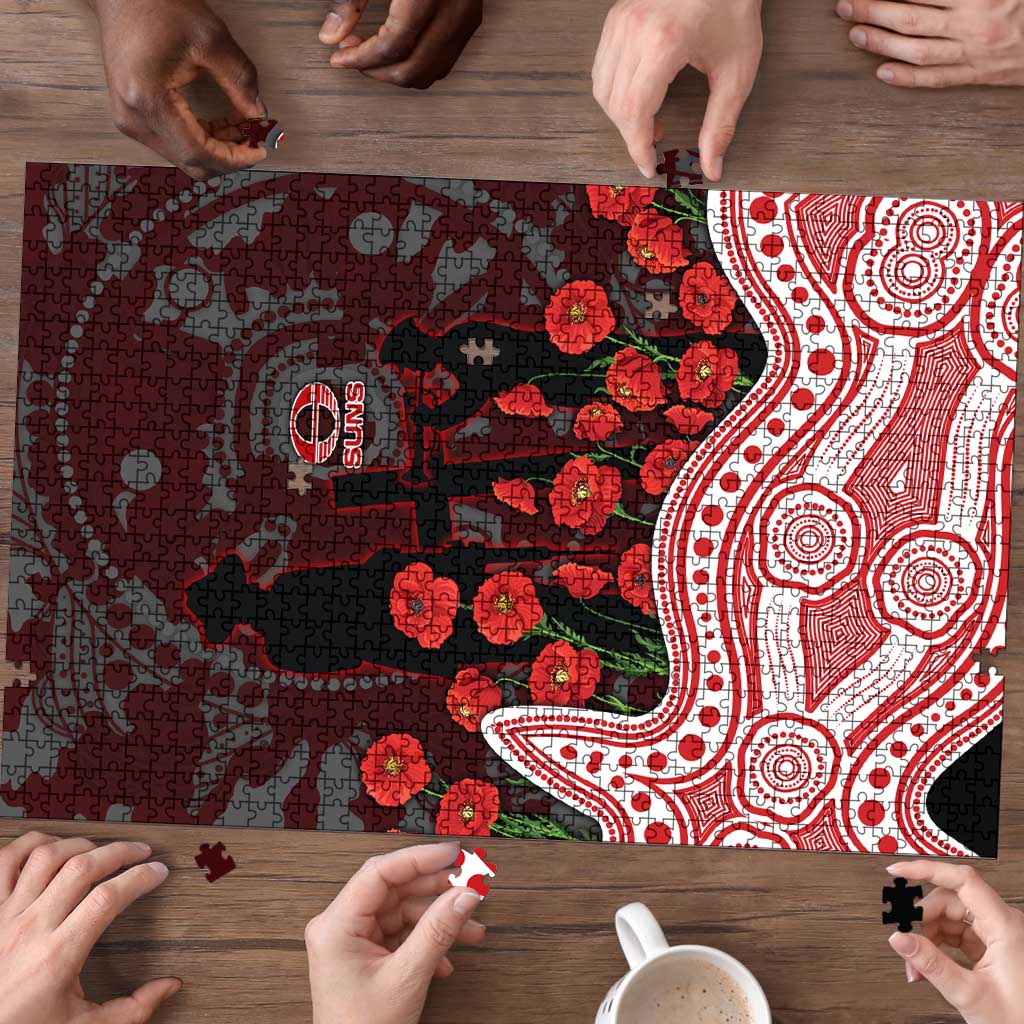 Gold Coast Suns ANZAC Day Puzzle Indigenous Dot Art with Poppy Flower Tribute