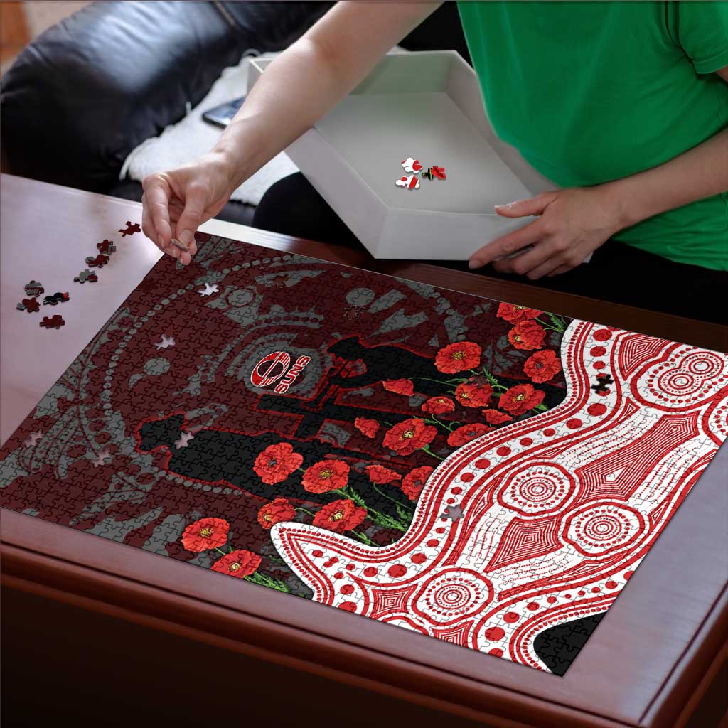 Gold Coast Suns ANZAC Day Puzzle Indigenous Dot Art with Poppy Flower Tribute