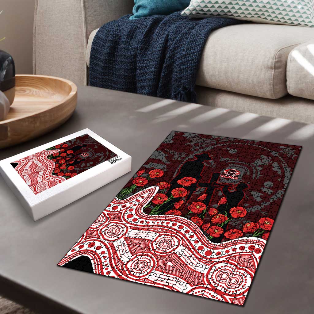 Gold Coast Suns ANZAC Day Puzzle Indigenous Dot Art with Poppy Flower Tribute