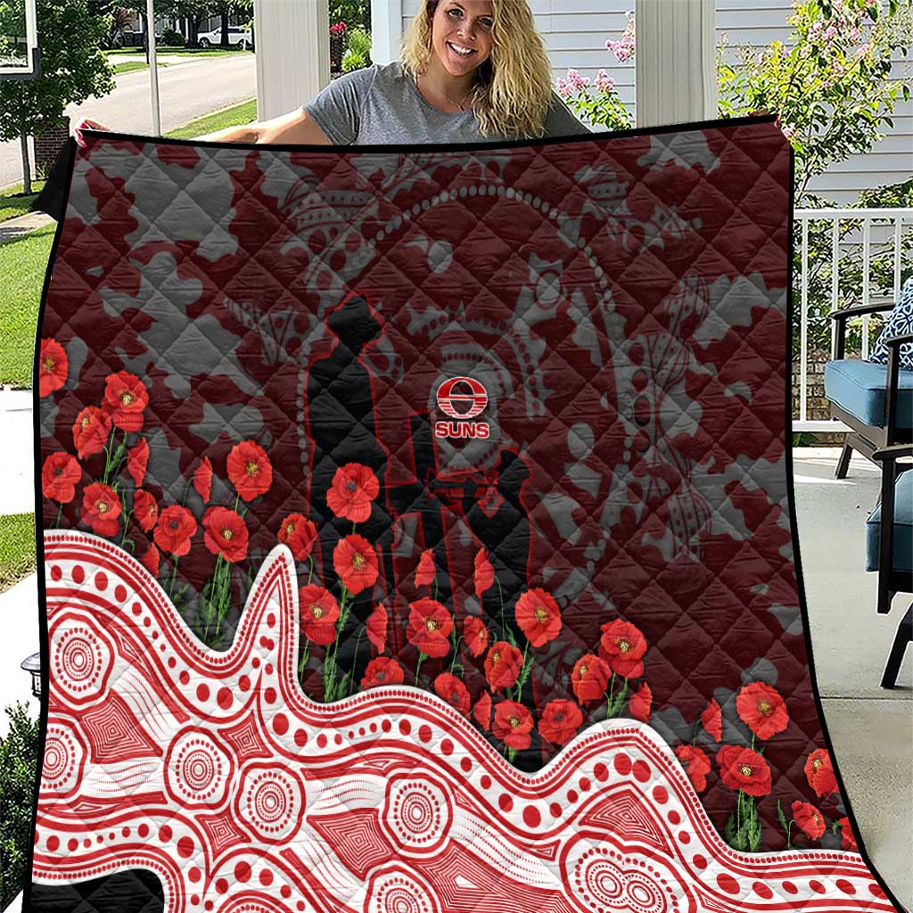 Gold Coast Suns ANZAC Day Quilt Indigenous Dot Art with Poppy Flower Tribute