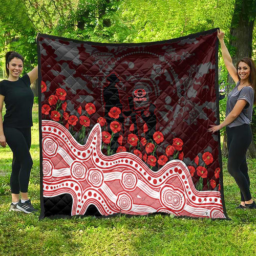 Gold Coast Suns ANZAC Day Quilt Indigenous Dot Art with Poppy Flower Tribute