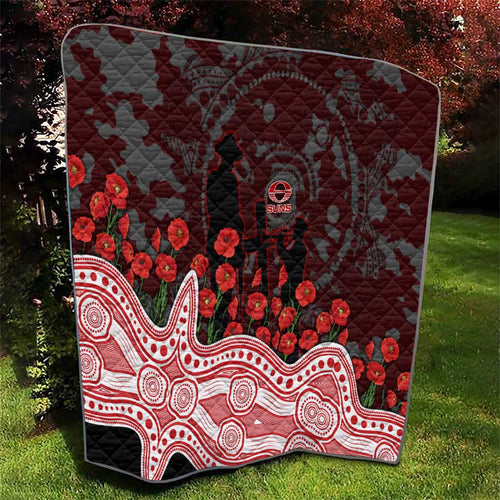 Gold Coast Suns ANZAC Day Quilt Indigenous Dot Art with Poppy Flower Tribute