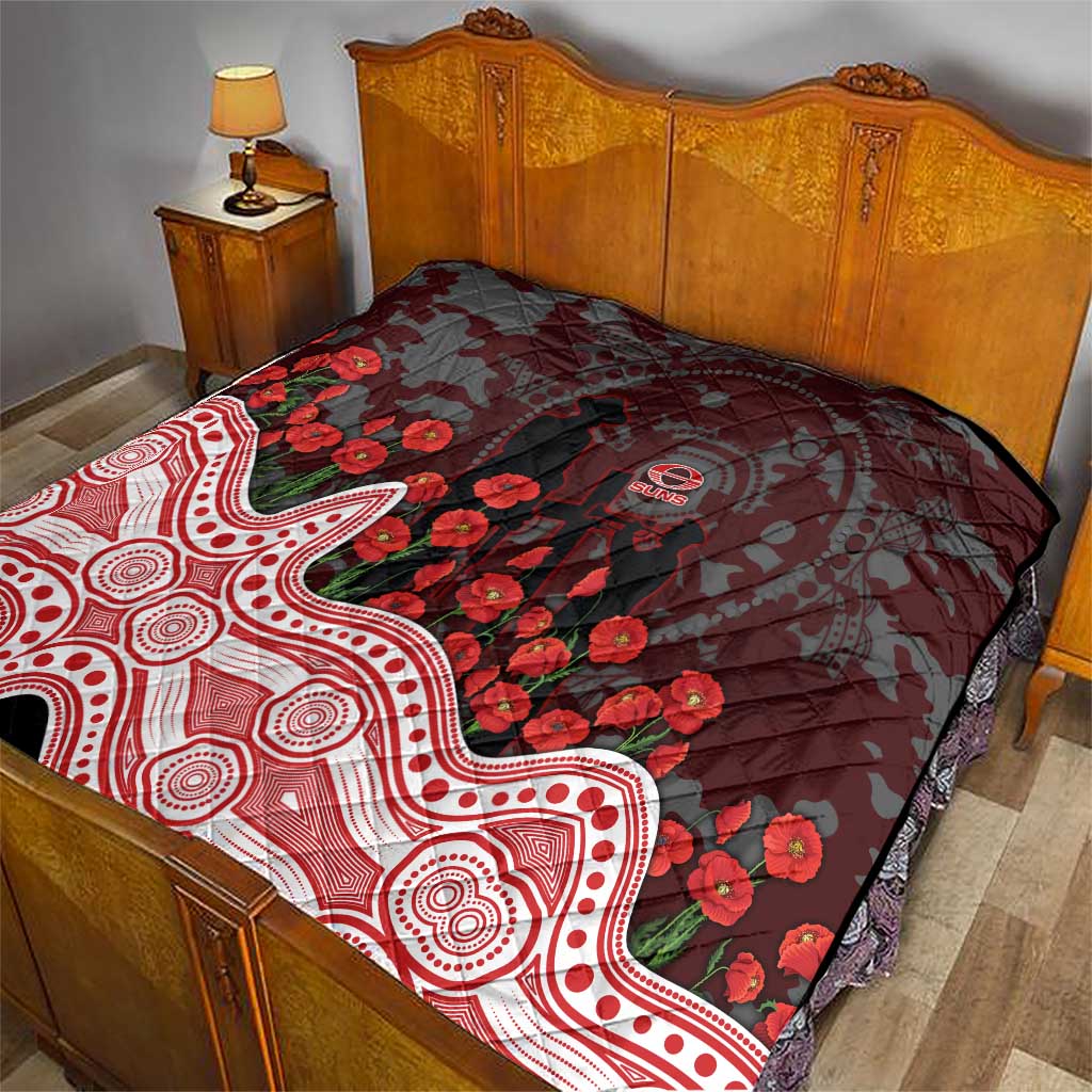 Gold Coast Suns ANZAC Day Quilt Indigenous Dot Art with Poppy Flower Tribute
