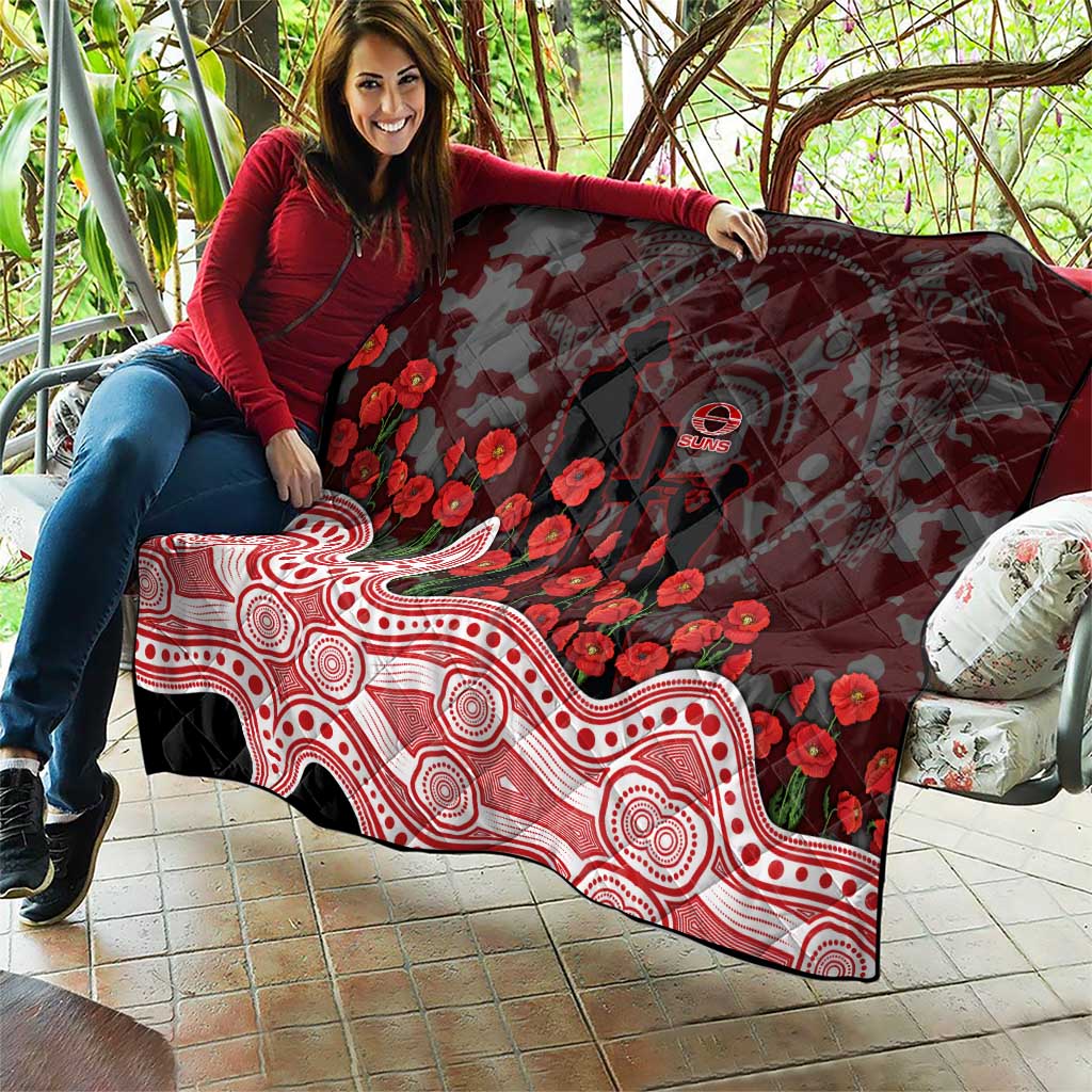 Gold Coast Suns ANZAC Day Quilt Indigenous Dot Art with Poppy Flower Tribute
