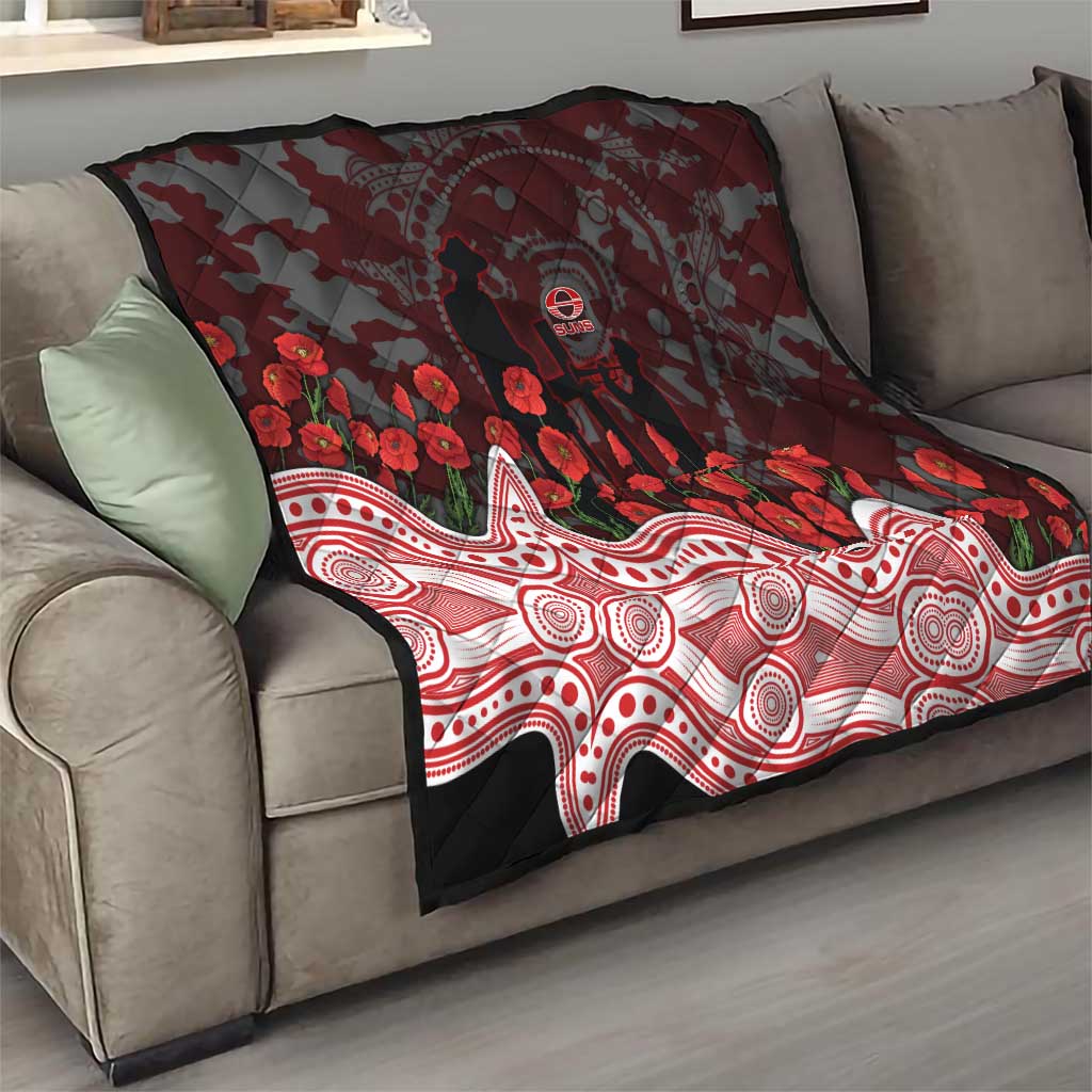 Gold Coast Suns ANZAC Day Quilt Indigenous Dot Art with Poppy Flower Tribute