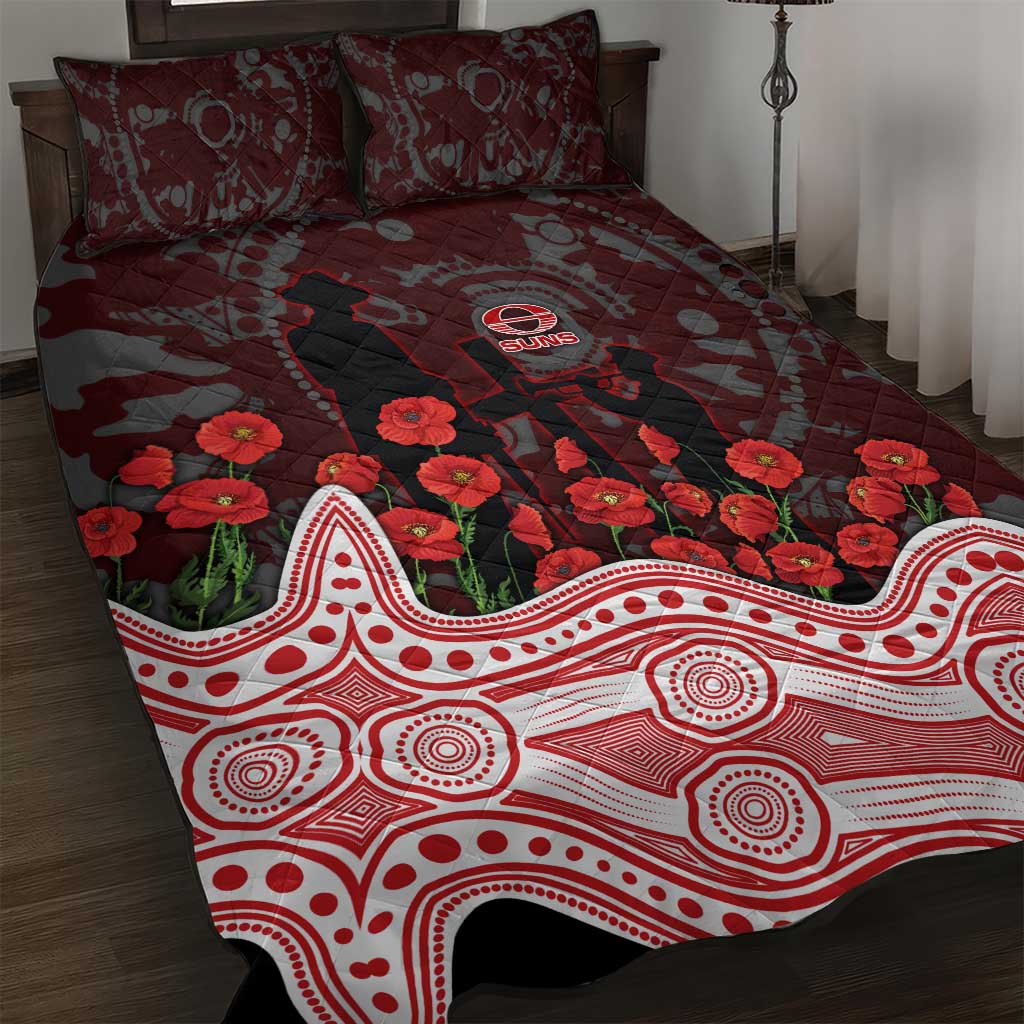 Gold Coast Suns ANZAC Day Quilt Bed Set Indigenous Dot Art with Poppy Flower Tribute