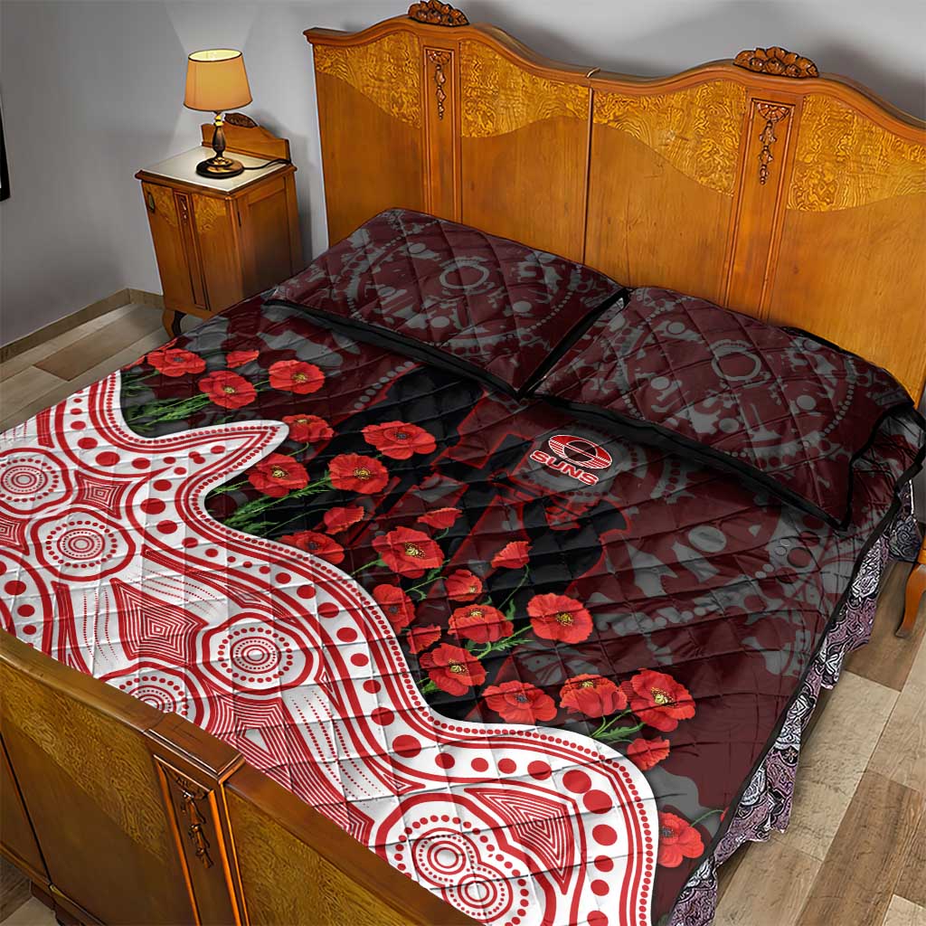 Gold Coast Suns ANZAC Day Quilt Bed Set Indigenous Dot Art with Poppy Flower Tribute