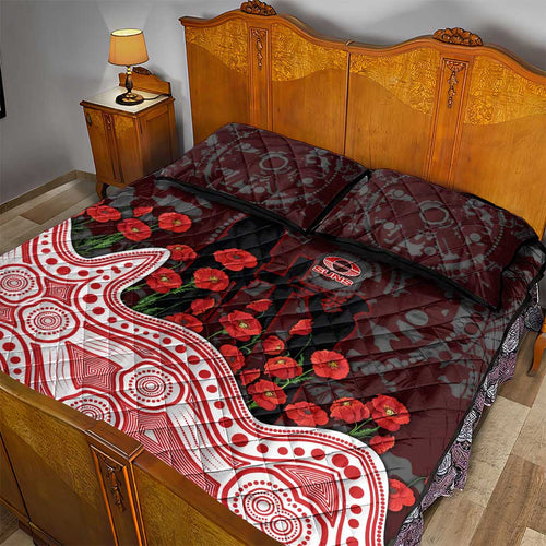 Gold Coast Suns ANZAC Day Quilt Bed Set Indigenous Dot Art with Poppy Flower Tribute