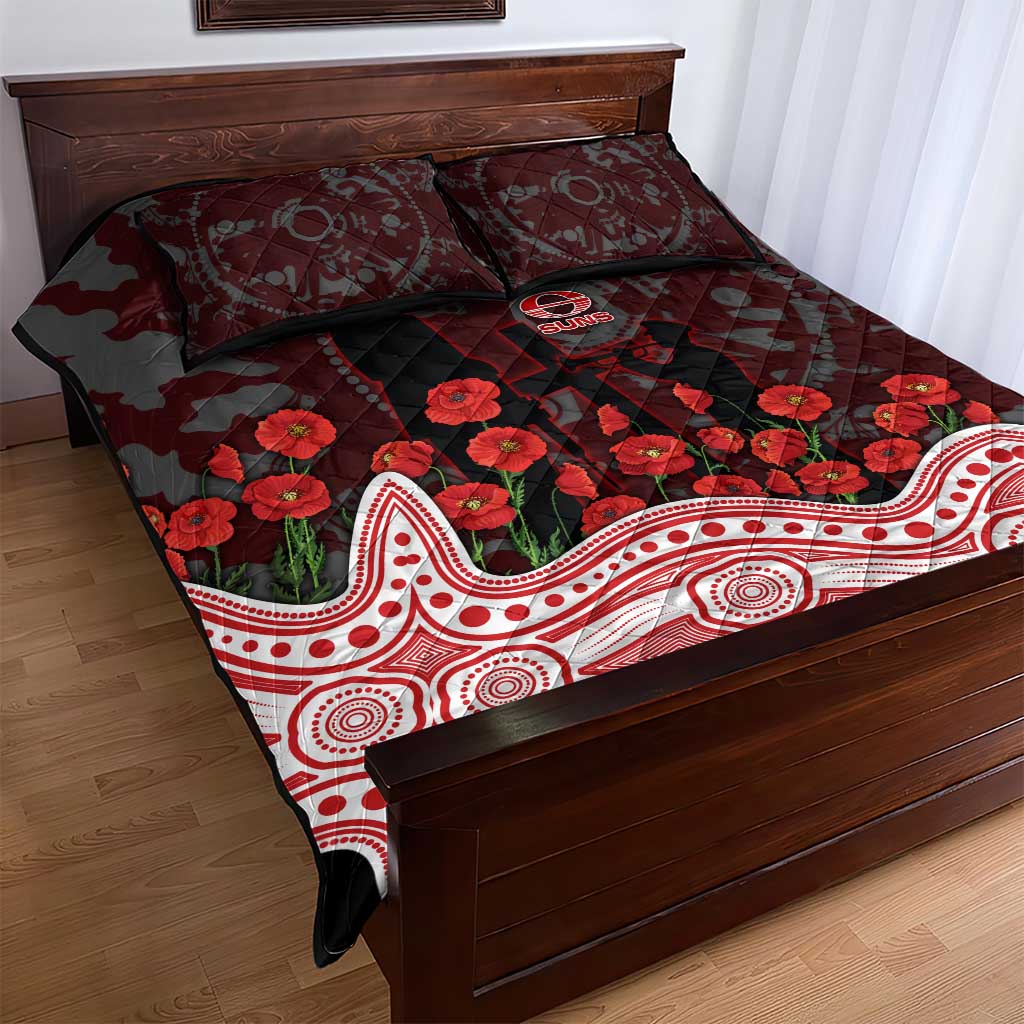 Gold Coast Suns ANZAC Day Quilt Bed Set Indigenous Dot Art with Poppy Flower Tribute