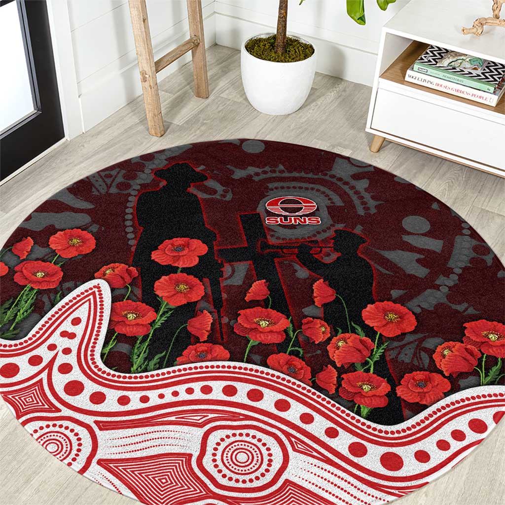 Gold Coast Suns ANZAC Day Round Carpet Indigenous Dot Art with Poppy Flower Tribute