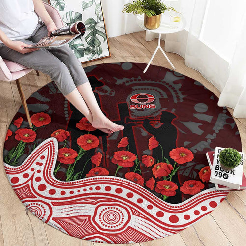 Gold Coast Suns ANZAC Day Round Carpet Indigenous Dot Art with Poppy Flower Tribute
