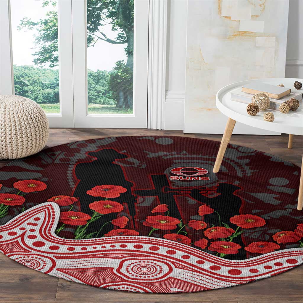 Gold Coast Suns ANZAC Day Round Carpet Indigenous Dot Art with Poppy Flower Tribute