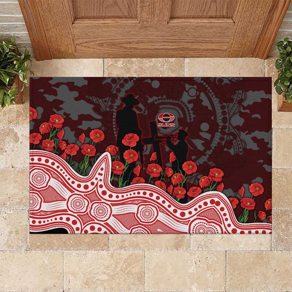 Gold Coast Suns ANZAC Day Rubber Doormat Indigenous Dot Art with Poppy Flower Tribute