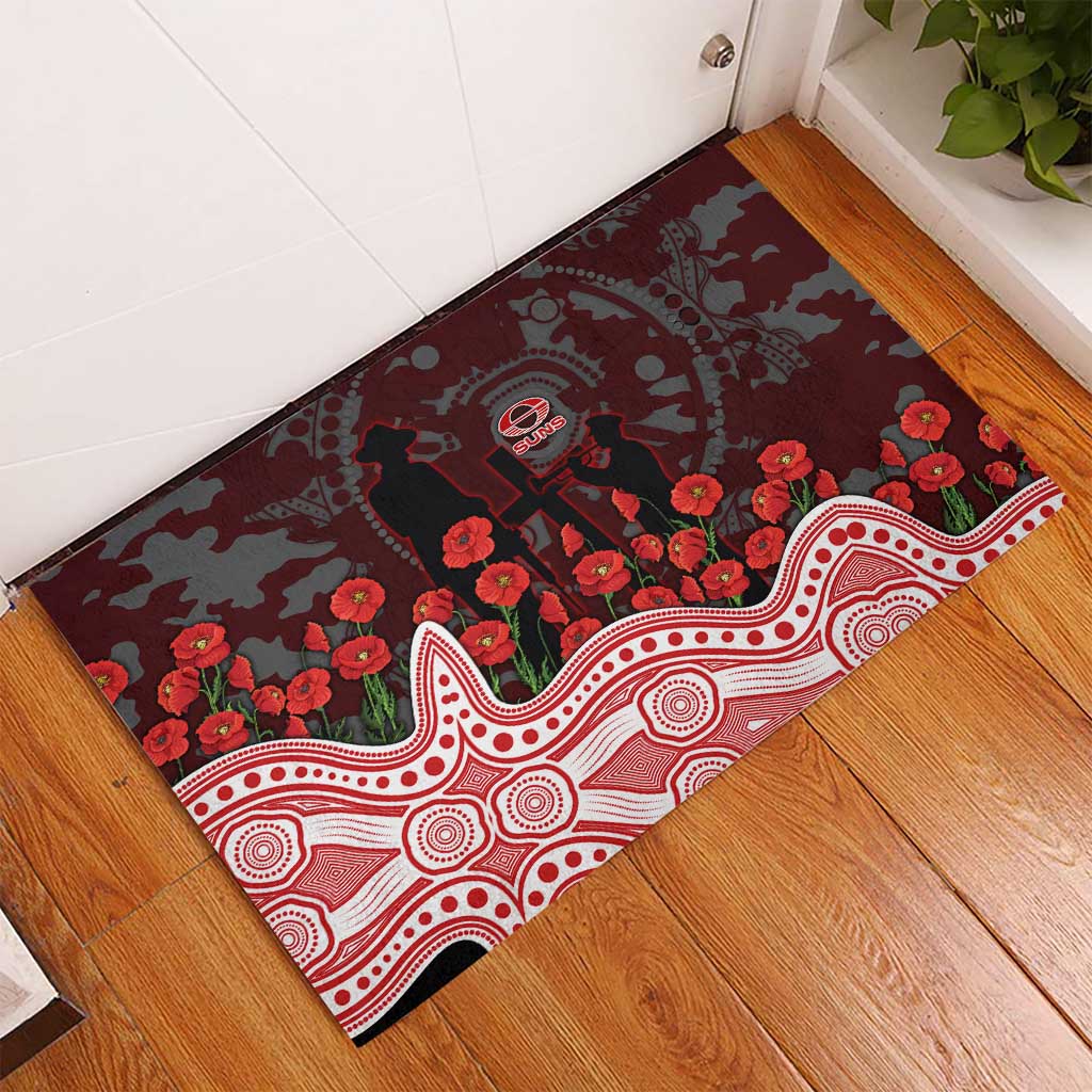 Gold Coast Suns ANZAC Day Rubber Doormat Indigenous Dot Art with Poppy Flower Tribute