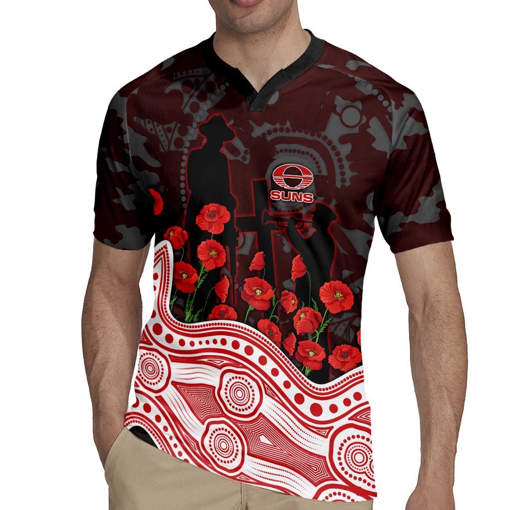 Gold Coast Suns ANZAC Day Rugby Jersey Indigenous Dot Art with Poppy Flower Tribute