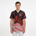 Gold Coast Suns ANZAC Day Scrub Top Indigenous Dot Art with Poppy Flower Tribute