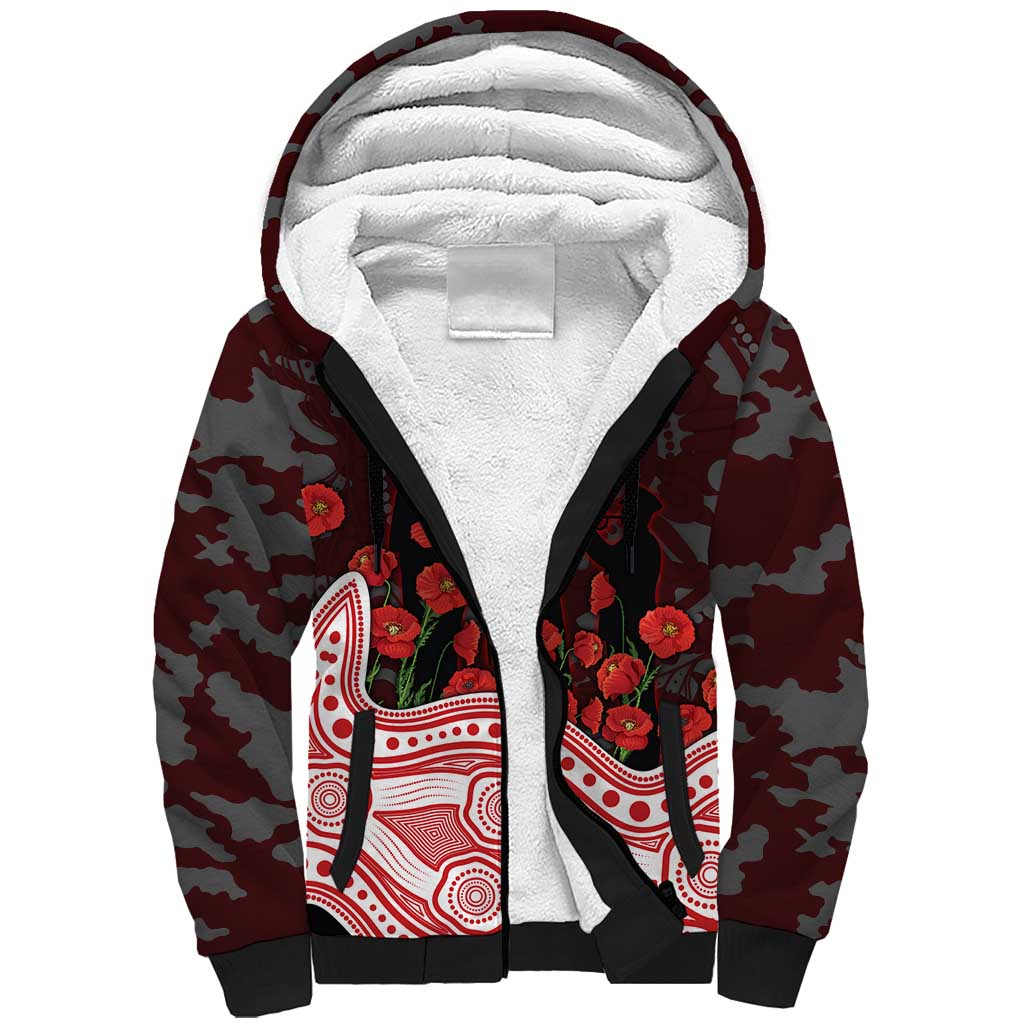 Gold Coast Suns ANZAC Day Sherpa Hoodie Indigenous Dot Art with Poppy Flower Tribute