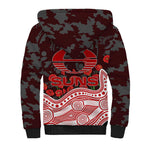 Gold Coast Suns ANZAC Day Sherpa Hoodie Indigenous Dot Art with Poppy Flower Tribute