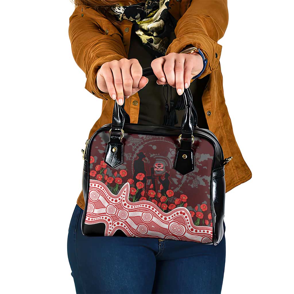 Gold Coast Suns ANZAC Day Shoulder Handbag Indigenous Dot Art with Poppy Flower Tribute