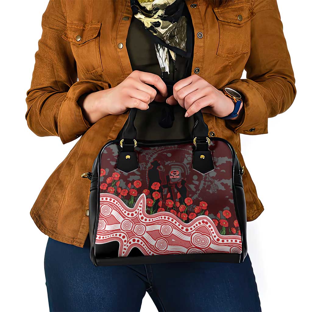 Gold Coast Suns ANZAC Day Shoulder Handbag Indigenous Dot Art with Poppy Flower Tribute
