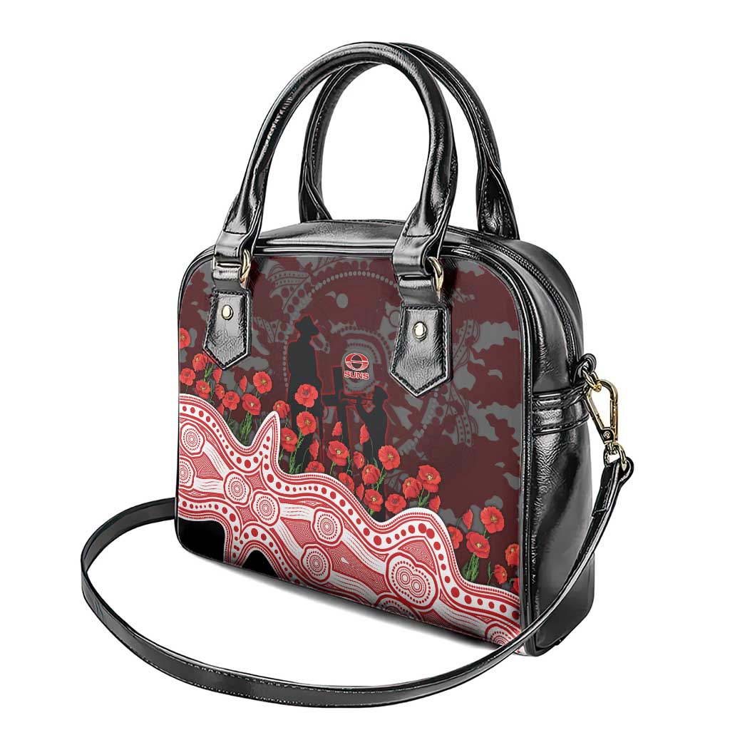 Gold Coast Suns ANZAC Day Shoulder Handbag Indigenous Dot Art with Poppy Flower Tribute