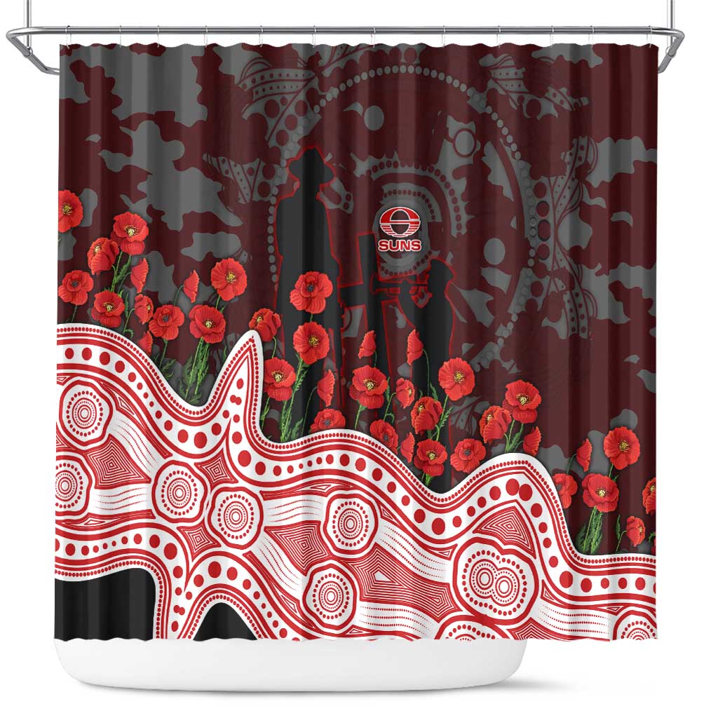Gold Coast Suns ANZAC Day Shower Curtain Indigenous Dot Art with Poppy Flower Tribute