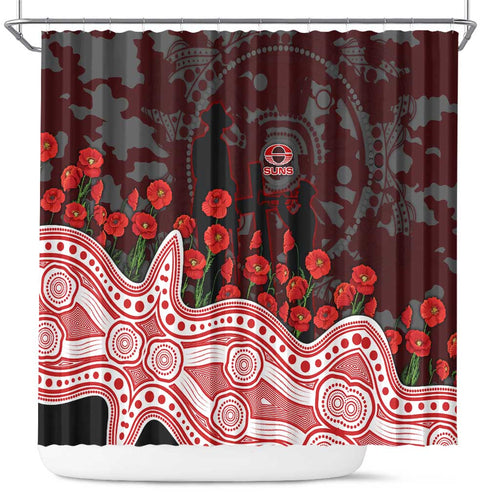 Gold Coast Suns ANZAC Day Shower Curtain Indigenous Dot Art with Poppy Flower Tribute