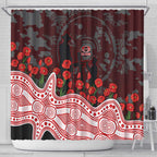 Gold Coast Suns ANZAC Day Shower Curtain Indigenous Dot Art with Poppy Flower Tribute
