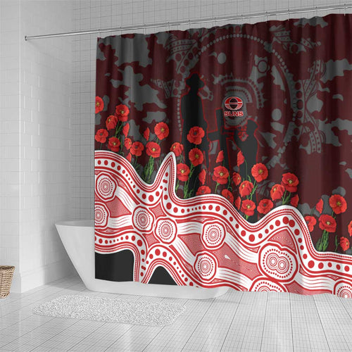 Gold Coast Suns ANZAC Day Shower Curtain Indigenous Dot Art with Poppy Flower Tribute