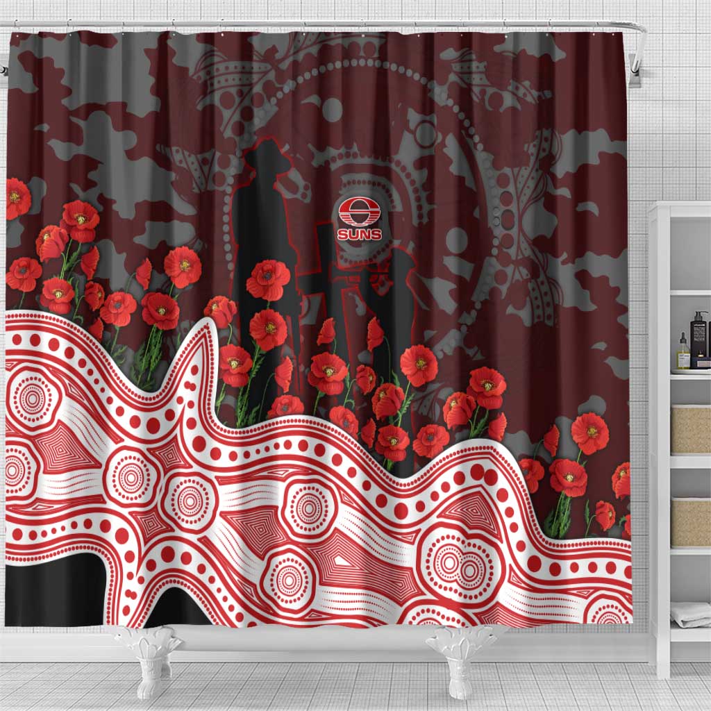 Gold Coast Suns ANZAC Day Shower Curtain Indigenous Dot Art with Poppy Flower Tribute