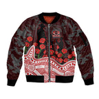 Gold Coast Suns ANZAC Day Sleeve Zip Bomber Jacket Indigenous Dot Art with Poppy Flower Tribute