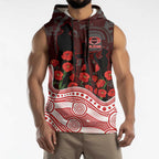 Gold Coast Suns ANZAC Day Sleeveless Hoodie Indigenous Dot Art with Poppy Flower Tribute