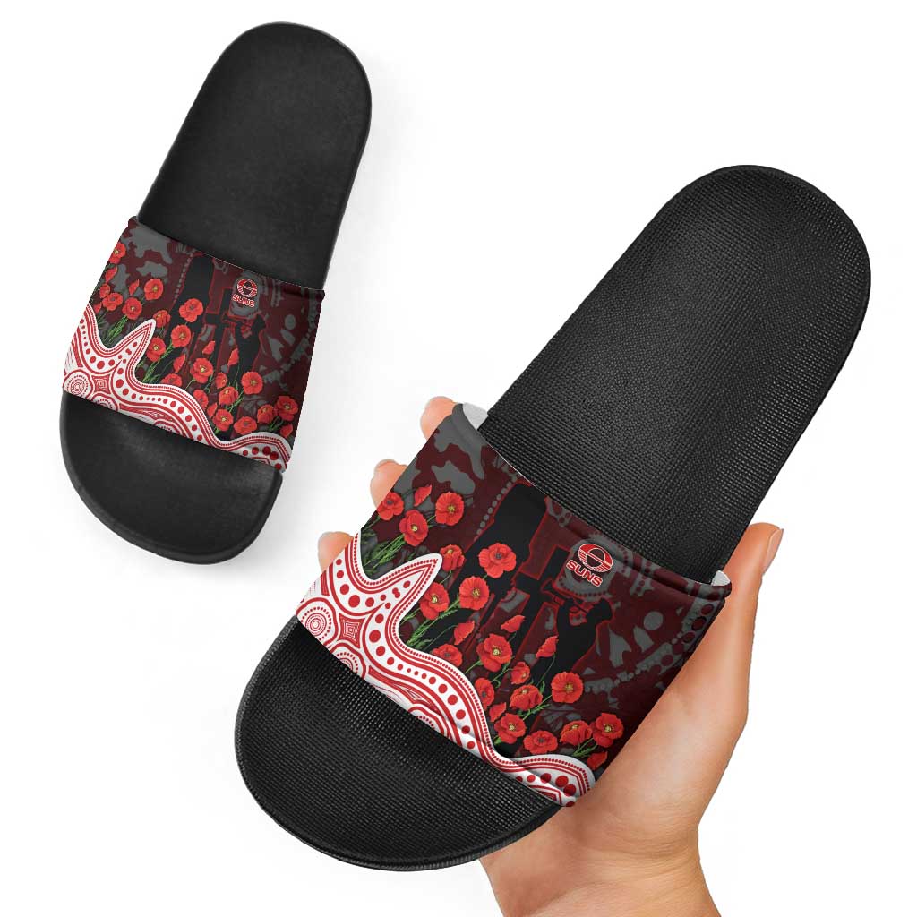 Gold Coast Suns ANZAC Day Slide Sandals Indigenous Dot Art with Poppy Flower Tribute